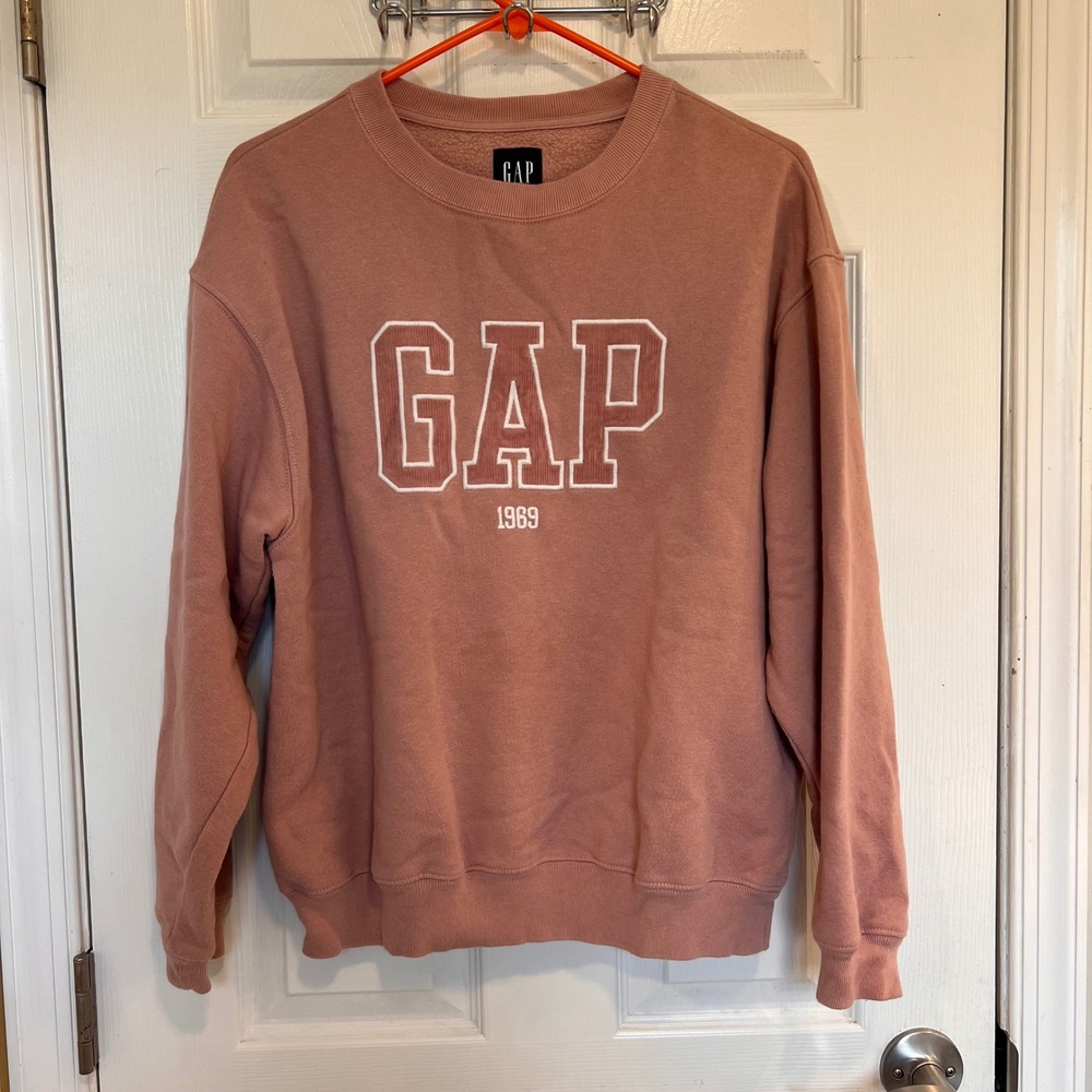 Gap 1969 Crewneck Sweatshirt Mauve Pink Logo Fleece Pullover Womens L